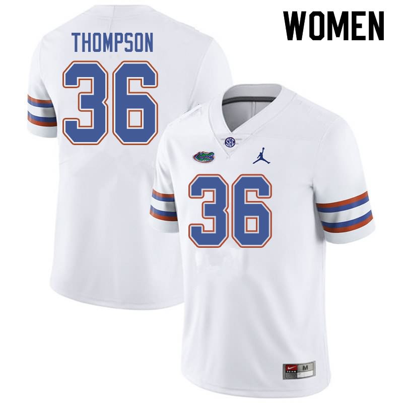 Women's NCAA Florida Gators Trey Thompson #36 Stitched Authentic Jordan Brand White College Football Jersey HPX8265HR